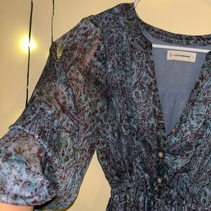 Luck Brand. Long Sleeve. Blue. Shine Chiffon Maxi Dress. S. Boho